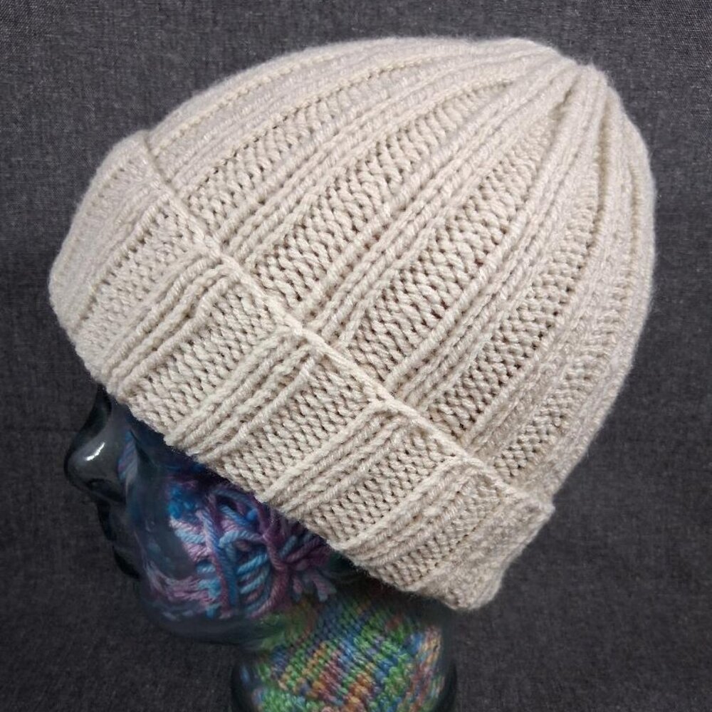 Basic Hand Knit Hat - Off-White Color - Unisex Adult - Winter Cap
